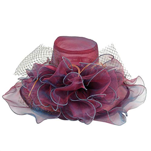 Godathe Organza Fascinator Hut Damen Sonnenhut Sommer Hut Sonnenschutz Faltbare Kappen Braut Hochzeit Sonnenhüte mit Blumen Wide Brim Ideal für Sommer Strand Kirche Party Hochzeit von Godathe