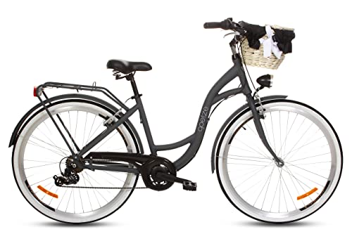 Goetze Mood Alu Rahmen Damenfahrrad Retro Vintage Holland Citybike, 28 Zoll Räder, 7 Gang Shimano Schaltwerk, Tiefeinstieger, Korb mit Polsterung Gratis! von Goetze