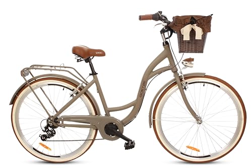 Goetze Mood Alu Rahmen Damenfahrrad Retro Vintage Holland Citybike, 28 Zoll Räder, 7 Gang Schaltwerk, Tiefeinstieger, Korb mit Polsterung Gratis! von Goetze