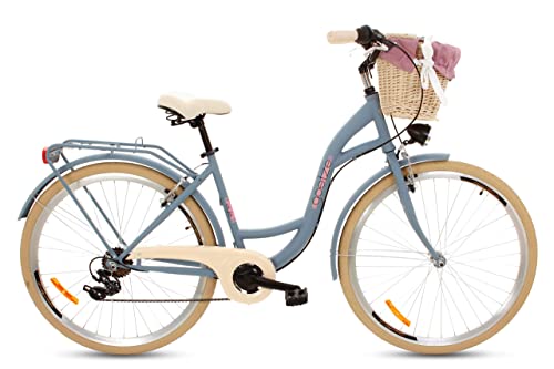 Goetze Mood Damenfahrrad Retro Vintage Holland Citybike, 28 Zoll Alu Räder, 7 Gang Shimano Schaltwerk, Tiefeinstieger, Korb mit Polsterung Gratis! von Goetze