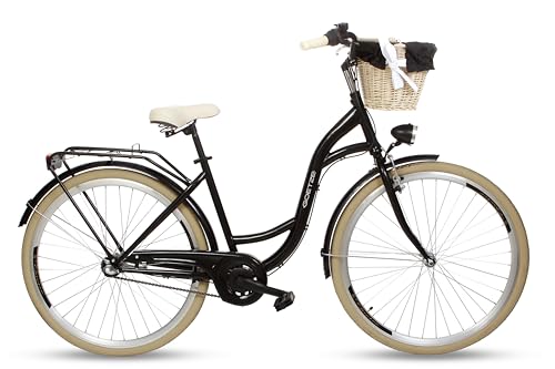 Goetze Style Vintage Retro Citybike Damenfahrrad Hollandrad, 28 Zoll Alu Räder, 3 Gange, Tiefeinsteiger, Rücktrittbremsen, Korb mit Polsterung Gratis! von Goetze