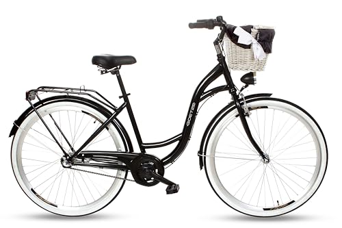 Goetze Style Vintage Retro Citybike Damenfahrrad Hollandrad, 28 Zoll Alu Räder, 3 Gange, Tiefeinsteiger, Rücktrittbremsen, Korb mit Polsterung Gratis! von Goetze