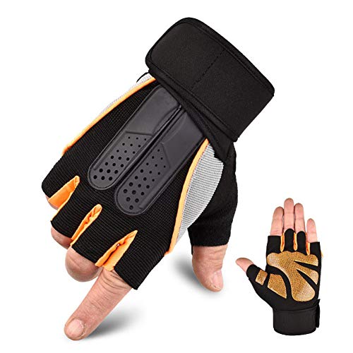 Gofeibao Trainingshandschuhe Kraftsport Damen Sporthandschuhe Herren Handgelenkstütze für Männer Fitnessstudio Turnhandschuhe für Frauen orange,L von Gofeibao