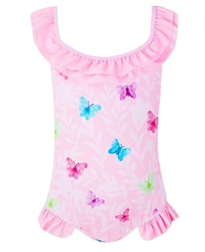 Gogokids Mädchen Badeanzug Pink Sommer Einteiliger Badeanzüge Schmetterlings Rüschen Badebekleidung mit Breiten Trägern 1–6 Jahre von Gogokids
