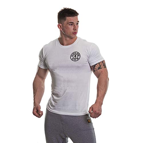 Gold's Gym Herren linker Brust Workout Premium Training Fitness Gym Sport Basic T-Shirt mit Logo, weiß/schwarz, XXL von Gold's Gym