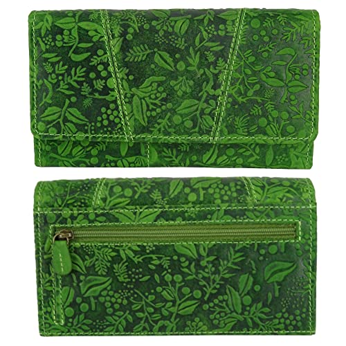 Geldbörse Portemonnaie Portmonee aus Leder Frauen Damen Langbörse mit RFID Schutz Geldbeutel Geldtasche Börse Frauen Design (Hill Burry 2021 Jahr Kollektion, grün) von Golden Deer