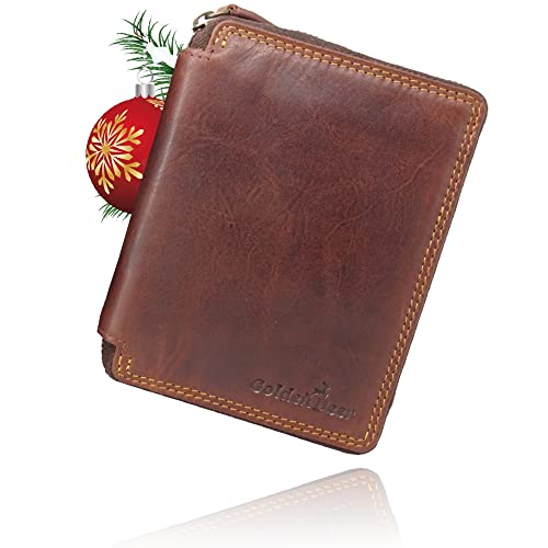 Golden Deer ® Geldbörse Geschenkbox aus Leder für Herren Männer braun mit RFID-Schutz mit Münzfach Geldbeutel Portemonnaie umlaufender Reißverschluss (Hochformat) von Golden Deer