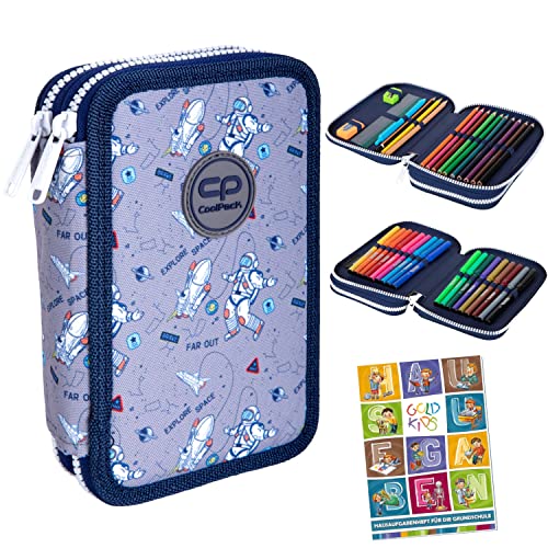 COOLPACK 2-fache Federtasche Federmappe Federmäppchen Cosmic Kosmos 35-teilig gefüllte Schüleretui Stifte und Pinsel Fanartikel inkl. Aufgabenheft Federbox Etui Stiftetasche Schlamper-Etui Schul-Etui von Goldkids