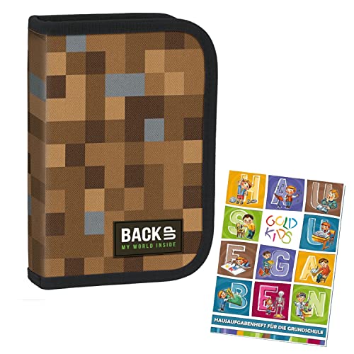 Goldkids Federtasche Federmappe Federmäppchen 22-teilig gefüllte Schüleretui Stifte und Pinsel Fanartikel inkl. Aufgabenheft Federbox Etui Stiftetasche Schlamper-Etui Schul-Etui Pixel Game Motiv von Goldkids