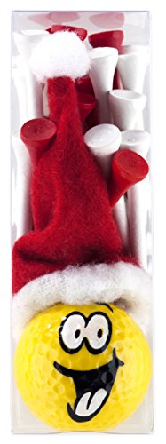 Golfgeschenk Golfball Smiling Face mit Nikolausmütze und Weihnachtstees im Christmas-Design von Golfas