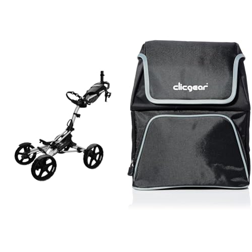Clicgear Golf-Trolley Clicgear 8.0+, Unisex, silberfarben, UK-Einheitsgröße + Clicgear 8 Golftrolley-Kühltasche von Golfoy