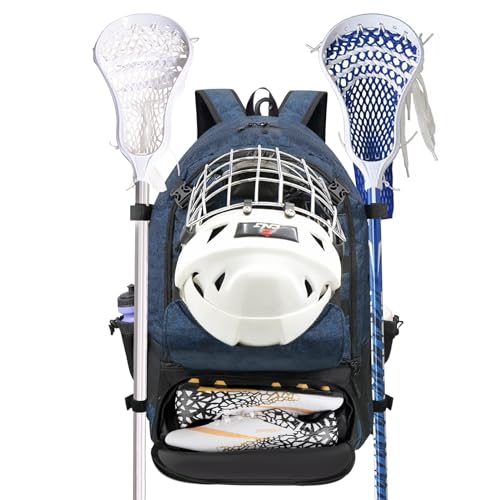 Goloni Großer Lacrosse Ausrüstungsrucksack mit zwei Schlägerhalter und separatem Stollenfach für Feldhockey von Goloni