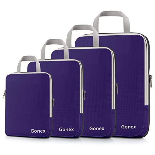 Compression Packing Cubes 3/4er Set, Gonex Kleidertaschen 4-teilig Verpackungswürfel, Kleidertaschen Set, Kofferorganizer Reise Würfel, Lila von Gonex
