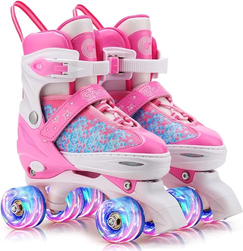 Gonex Verstellbar Rollschuhe, Leuchtenden Rädern Roller Skates für Mädchen Jungen Kinder Erwachsene (M (35-38) EU, ROSA) von Gonex