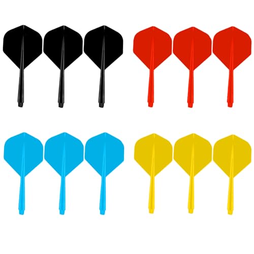 GooLife 12 Stück Dart Schäfte und Dart Flights, 4-farbiges Dart Zubehör Schwarz/Rot/Blau/Gelb, für Darts Dartpfeil Spiel (2BA) von GooLife