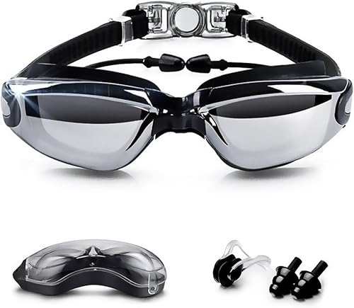 Schwimmbrille für Kurzsichtigkeit (-0 bis 8,0), Goodsmiley UV400 Anti-Beschlagen Wasserdicht Schutzbrille mit Ohrstöpseln, Nasenclip für Männer, Frauen, Jugendliche, schwarz von Goodsmiley