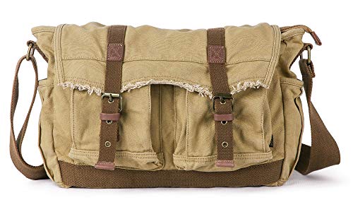 Gootium Canvas Messenger Bag – Vintage Schultertasche ausgefranster Stil Boho Geldbörse, khaki, Einheitsgröße, Kuriertasche von Gootium