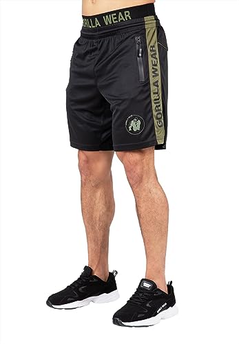 Gorilla Wear - Atlanta Shorts - Schwarz/Grün - Bodybuilding Sport Alltag Freizeit mit Logo Aufdruck leicht und bequem für optimale Bewegung aus Polyester, 4XL-5XL von Gorilla Wear