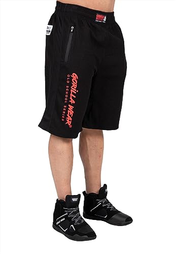 Gorilla Wear - Augustine Old School Shorts - Schwarz/Rot - Bodybuilding Sport Alltag Freizeit mit Logo Aufdruck leicht und bequem für optimale Bewegung, L-XL von Gorilla Wear