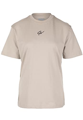 Gorilla Wear - Bixby Oversize T-Shirt - Beige - Bodybuilding Sport Alltag Freizeit mit Logo Aufdruck leicht und bequem für optimale Bewegung, XS von Gorilla Wear