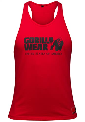 Gorilla Wear Classic Fitness Tank Top - rot - Bodybuilding Sport Freizeit mit Logo Aufdruck leicht und bequem für optimale Bewegung aus Baumwolle, L von Gorilla Wear