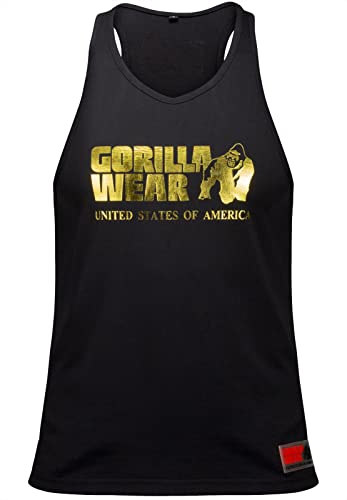 Gorilla Wear Classic Fitness Tank Top - schwarz/Gold - Bodybuilding Sport Freizeit mit Logo Aufdruck leicht und bequem für optimale Bewegung aus Baumwolle, 3XL von Gorilla Wear