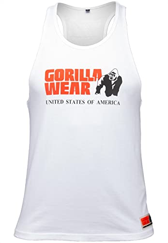 Gorilla Wear Classic Fitness Tank Top - weiß - Bodybuilding Sport Freizeit mit Logo Aufdruck leicht und bequem für optimale Bewegung aus Baumwolle, 3XL von Gorilla Wear