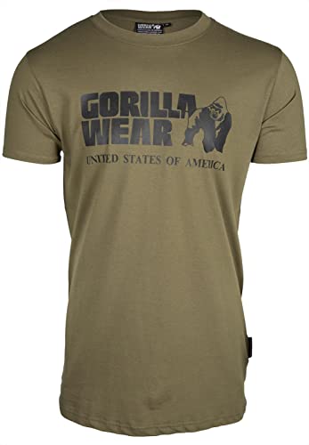 Gorilla Wear Classic T-Shirt - grün - klassisches Oberteil mit Logo zum Sport Alltag Training Workout Laufen Joggen bequem Normale Passform leicht aus Baumwolle bewegungsfreiheit groß, 3XL von Gorilla Wear