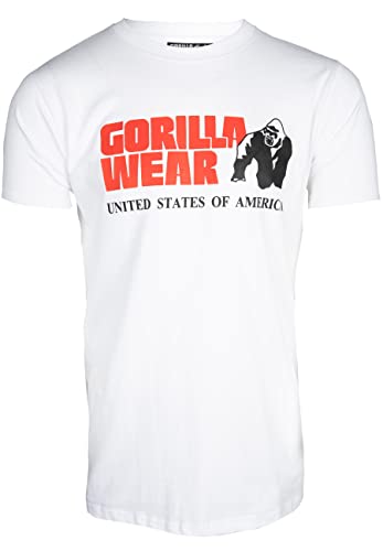 Gorilla Wear Classic T-Shirt - weiß - klassisches Oberteil mit Logo zum Sport Alltag Training Workout Laufen Joggen bequem Normale Passform leicht aus Baumwolle bewegungsfreiheit groß, 4XL von Gorilla Wear