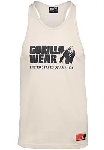 Gorilla Wear - Classic Tank Top - Beige - Bodybuilding Sport Alltag Freizeit mit Logo Aufdruck leicht und bequem für optimale Bewegung aus Baumwolle, S von Gorilla Wear