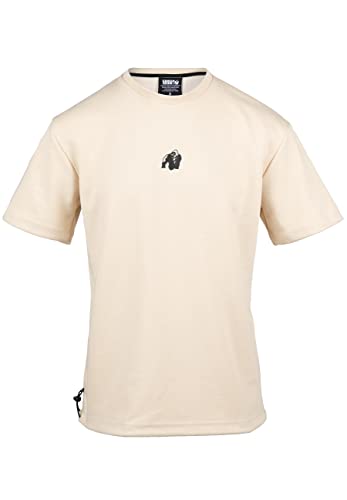 Gorilla Wear - Dayton T-Shirt - Beige - Bodybuilding Sport Alltag Freizeit mit Logo Aufdruck leicht und bequem für optimale Bewegung aus Polyester Baumwolle, M von Gorilla Wear