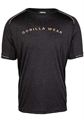 Gorilla Wear - Fremont T-Shirt - Schwarz/Gold - Bodybuilding Sport Alltag Freizeit mit Logo Aufdruck leicht und bequem für optimale Bewegung aus Polyester, L von Gorilla Wear