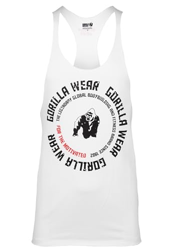 Gorilla Wear Melrose Stringer – Schwarz - Bodybuilding Tank Top Herren Logo Brust schmale Träger (DE/NL/SE/PL, Alphanumerisch, S, Regular, Regular, beige) von Gorilla Wear