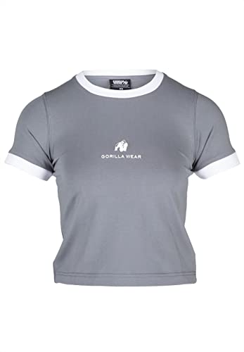 Gorilla Wear - New Orleans Cropped T-Shirt - Grau - Bodybuilding Sport Alltag Freizeit mit Logo Aufdruck leicht und bequem für optimale Bewegung aus Baumwolle Elasthan, L von Gorilla Wear