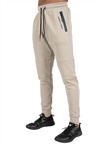 Gorilla Wear Newark Pants - Beige - Bodybuildung Fitness Sport Jogginghose Jogger Bequem Baumwolle Polyester Bekleidung für Männer Alltag Logo, S von Gorilla Wear