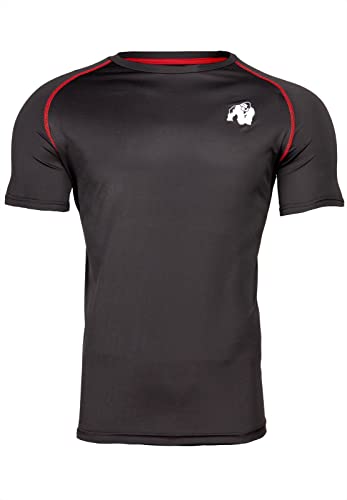 Gorilla Wear Performance T-Shirt - schwarz/rot - mit Logo Aufdruck zum Sport Alltag Freizeit Workout Training leicht bequem, 3XL von Gorilla Wear