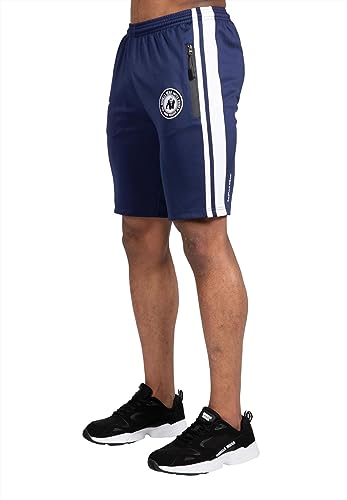 Gorilla Wear - Stratford Track Shorts - Blau - Bodybuilding Sport Alltag Freizeit mit Logo Aufdruck leicht und bequem für optimale Bewegung aus Polyester und Spandex, L von Gorilla Wear