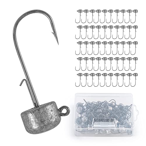 Goture 50 Stück Angelhakenset Jigköpfe 2.5g, Ned Rig Jigs, Scharfen Jighaken Set für Gummifische, Jighead, Gummifische Angeln Jighaken, Karpfen Bleikopf Angelhaken Offset Haken, Jigkopf Haken von Goture