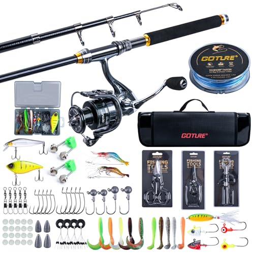 Goture Angelset mit Teleskop-Angelruten (24T Carbon), 2,7m Angelrute Set Komplett 5.2:1 Spinnrolle, 150m/14kg Schnur, Köderbox & Tragetasche – für Salz-/Süßwasser, Reisen–Angelgeschenk von Goture