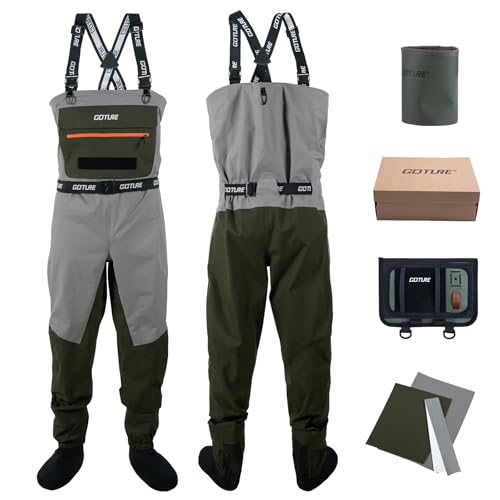 Goture Wathose Herren wasserdichte mit Fünf Lagen, Verbessertes atmungsaktives Gewebe, wasserdichte Wathose zum Angeln mit wasserdichter Tasche, Jagd, Leichte Wathose mit Handwärmfunktion von Goture