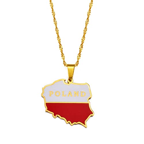 Polska Map Flag Pendant Necklaces – Maps of Poland Country Charm Pendant Jewelry Ethnische Schlüsselbeinkette Für Damen Herren Patriotische Pulloverkette Halsketten Geschenke, Gold, 45 cm von Gouekst
