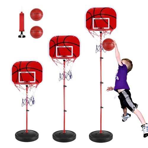 Gowkeey Basketballkorb Kinder, Basketballkorb Outdoor mit 2 Basketbälle und eine Pumpe, Höhenverstellbarer Basketball Korb, für Kinder von 3 bis 8 Jahren, für Drinnen und Draußen Basketballkörbe von Gowkeey