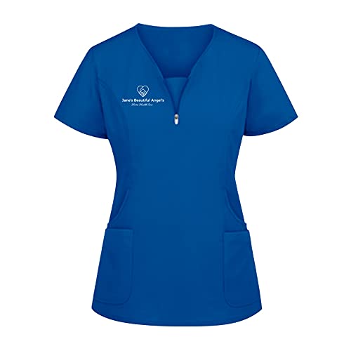 Krankenpfleger Kasack Damen Atmungsaktiv Pflege Kasacks Pflegeuniform Krankenpfleger Uniformen Nurse Kasacks Kurzarm V-Ausschnitt Einfarbig Schlupfhemd Schlupfkasack T-Shirt mit Taschen und Zipper von Graceyo