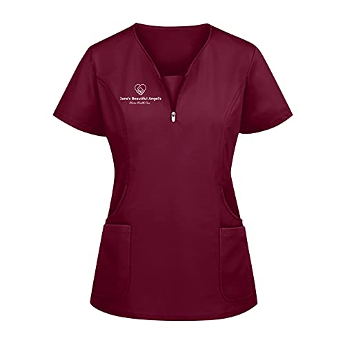 Krankenpfleger Kasack Damen Atmungsaktiv Pflege Kasacks Pflegeuniform Krankenpfleger Uniformen Nurse Kasacks Kurzarm V-Ausschnitt Einfarbig Schlupfhemd Schlupfkasack T-Shirt mit Taschen und Zipper von Graceyo