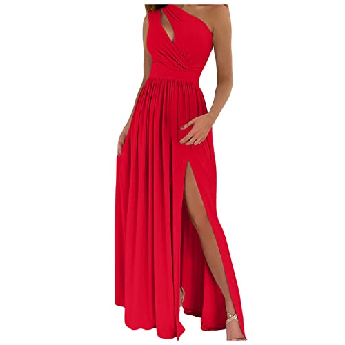 Graceyo Sommerkleid Damen Abendkleid Sexy Trägerlos Aushöhlen Neckholder Hohe Taille Maxikleid mit Schlitz Lange Kleider Cocktailkleid Abendkleider Lang Partykleid Ballkleid Festkleid, 1-rot, XL von Graceyo