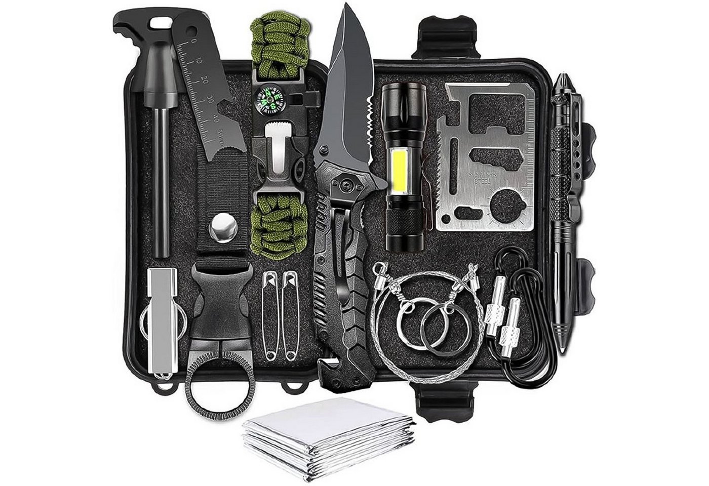 Grafner Survival Knife Survival Kit 14 in 1 Notfall Outdoor Camping Wandern Jagen Angeln, 14-teilig von Grafner
