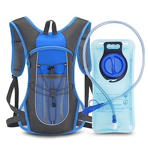 Grafner Trinkrucksack mit Trinkblase, 2 Liter, leicht und kompakt nur 400g, mit Staufach Netztasche Expander Reflektoren Pfeife, BPA-frei, für Laufen, Fahrrad, Camping, Hydration Pack Rucksack Wasser von Grafner