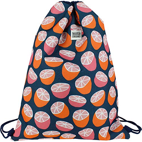 Grafoplas 37610527 Orangefarbene Kordeltasche mit Außentasche mit Reißverschluss. Zitris von Jessica Nielsen von Grafoplás