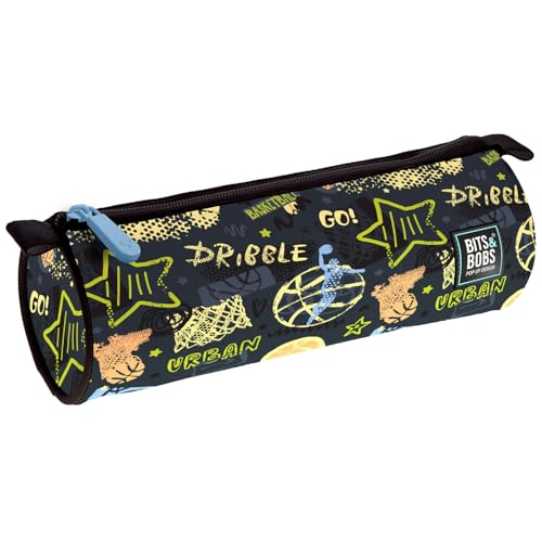 Grafoplás Federmäppchen, rund, groß, 22 x 8 cm, Kollektion Streetball Bits&Bobs Pop Up Design, Reißverschluss mit Griffen, Polyester, Schulmaterial, blau, 22x8cm, Rundes Federmäppchen mit einem Fach von Grafoplás