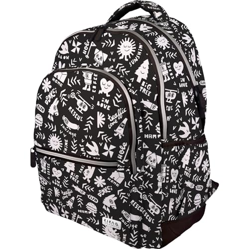 Grafoplás Schulrucksack mit drei Fächern | 33 x 46 x 22,5 cm | gepolsterter Laptopbereich | Modell Rubber | Elements-Design | Elena Corredoira | anpassbar an den Kinderwagen | perfekt für Kinder, von Grafoplás